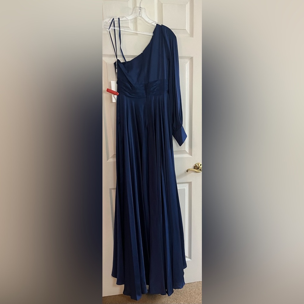 Mac Duggal NWT #67866 One-Shoulder Bishop Sleeve Royal Blue Flowy Gown Size 0 - Picture 6 of 11